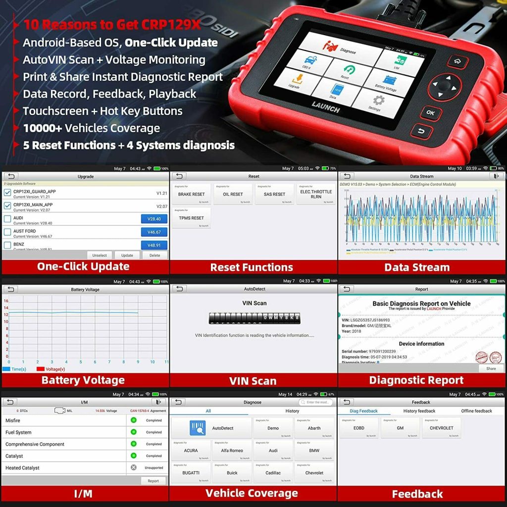 LAUNCH X431 CRP129X OBD2 Scanner Auto Code Reader Diagnostic Tools TMPS ...