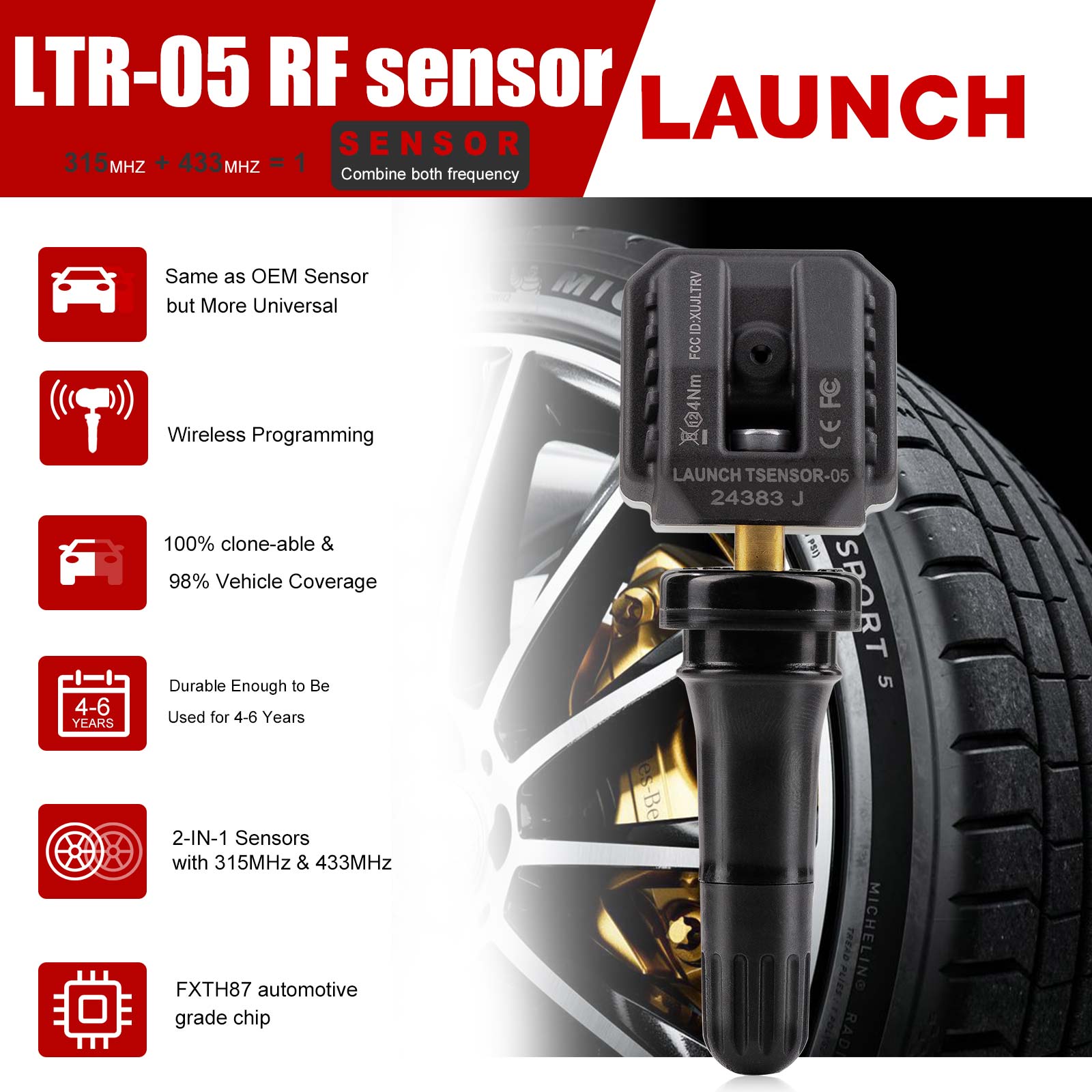 4pcs LAUNCH LTR-05 RF Sensor Universal LTR-V Sensor 315MHz & 433MHz for Pilot TPMS, CRT 5011 and X-431 TSGUN Metal/Rubber Valves Replace the LTR-03 - Image 5