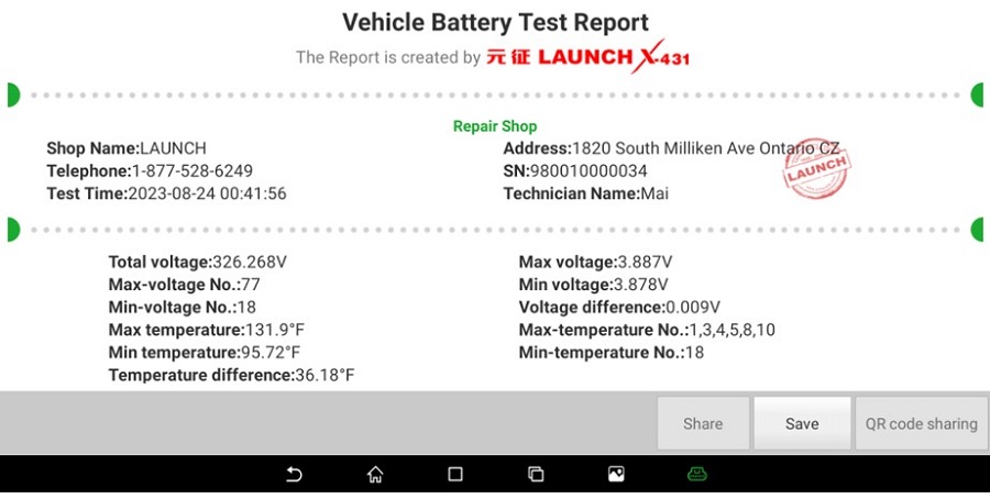 launch x431 pro3s+ EV battery test report